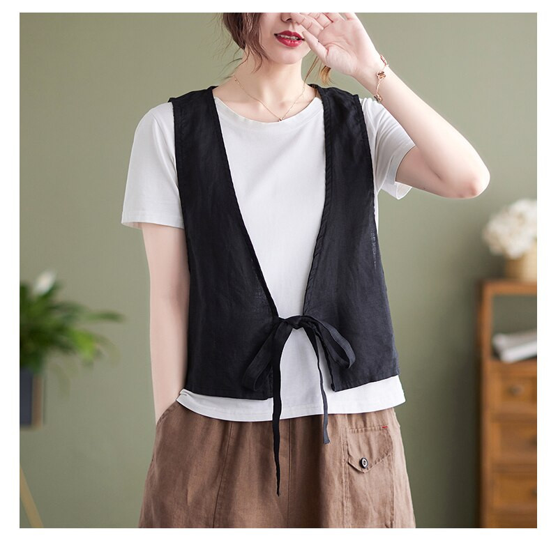 Modni elegantni prsluci za žene Ženski gornji dijelovi od lana Ljetni tanki široki prsluk 2022. Kardigan Jakna bez rukava Prsluk Ženski prsluk