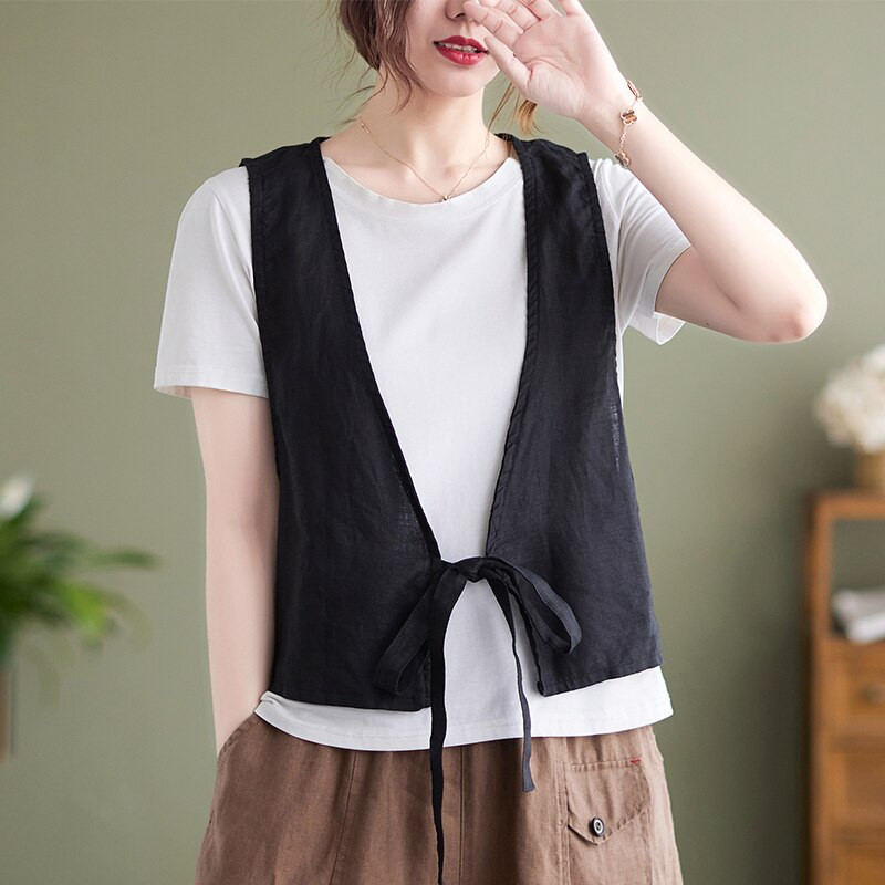 Modni elegantni prsluci za žene Ženski gornji dijelovi od lana Ljetni tanki široki prsluk 2022. Kardigan Jakna bez rukava Prsluk Ženski prsluk
