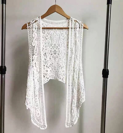 Asimetriska atvērta dūriena jaciņa vasaras pludmales boho hipiju cilvēku stila tamborēta adīta izšuvuma blūze bez piedurknēm veste 2021