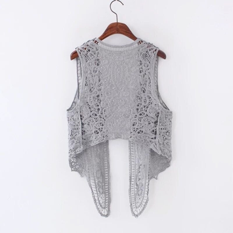 Asimetriska atvērta dūriena jaciņa vasaras pludmales boho hipiju cilvēku stila tamborēta adīta izšuvuma blūze bez piedurknēm veste 2021