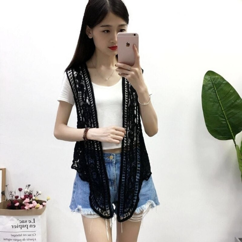 Asimetriska atvērta dūriena jaciņa vasaras pludmales boho hipiju cilvēku stila tamborēta adīta izšuvuma blūze bez piedurknēm veste 2021