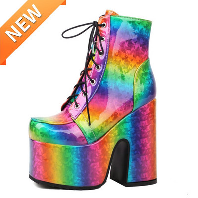 Potpuno nove velike veličine 43 s platformom u gotičkom stilu s vezicom i patentnim zatvaračem Izuzetno visoke blok pete Udobne motociklističke čizme za hodanje Cipele Ženske