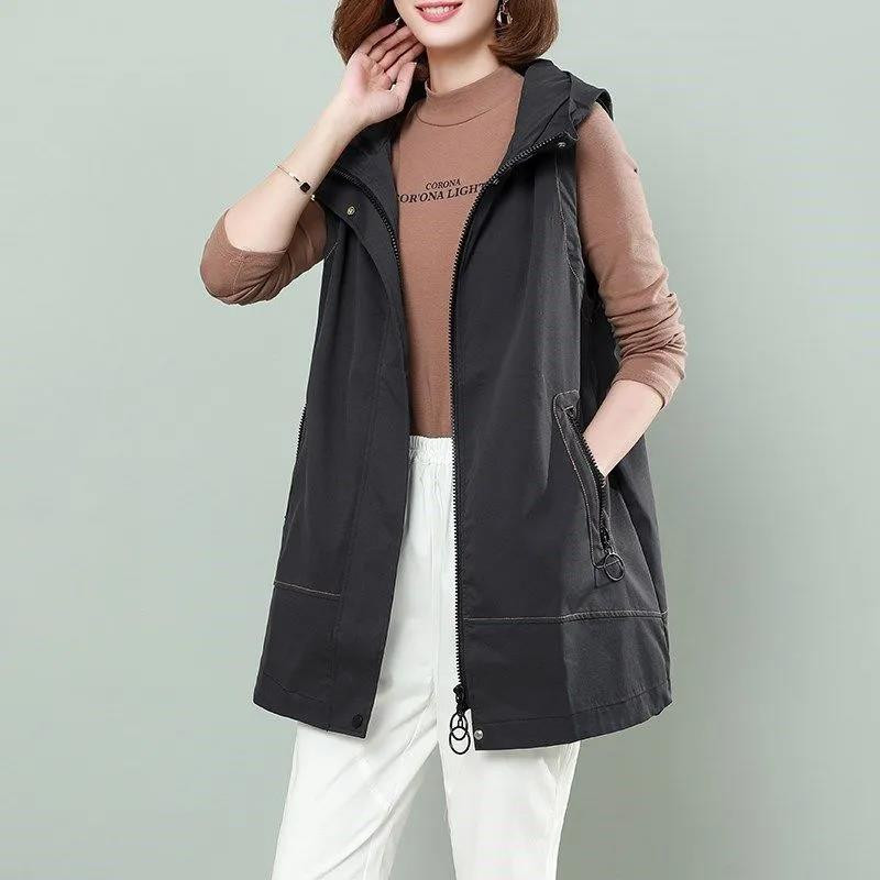 2022 Ženska prsluk Jakna srednje dužine Proljeće Jesen Prsluk Nove široke jakne bez rukava Modni prsluk sa patentnim zatvaračem Ženski 4XL