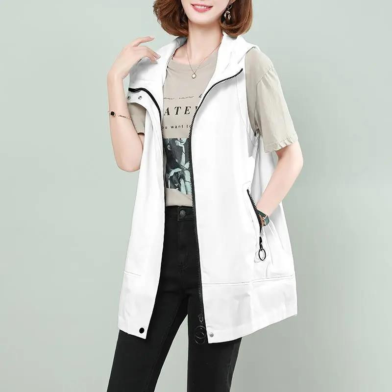 2022 Ženska prsluk Jakna srednje dužine Proljeće Jesen Prsluk Nove široke jakne bez rukava Modni prsluk sa patentnim zatvaračem Ženski 4XL