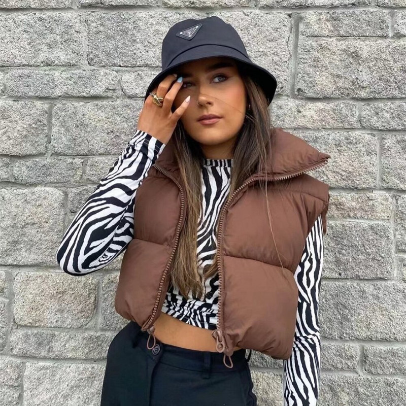 Sieviešu modes īss, apgriezts veste bez piedurknēm Sieviešu Parka Ikdienas virsdrēbes Silta Veste ar rāvējslēdzēju Sieviešu veste Šiki sieviešu topi