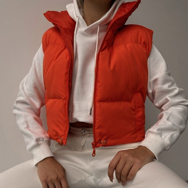 Sieviešu modes īss, apgriezts veste bez piedurknēm Sieviešu Parka Ikdienas virsdrēbes Silta Veste ar rāvējslēdzēju Sieviešu veste Šiki sieviešu topi