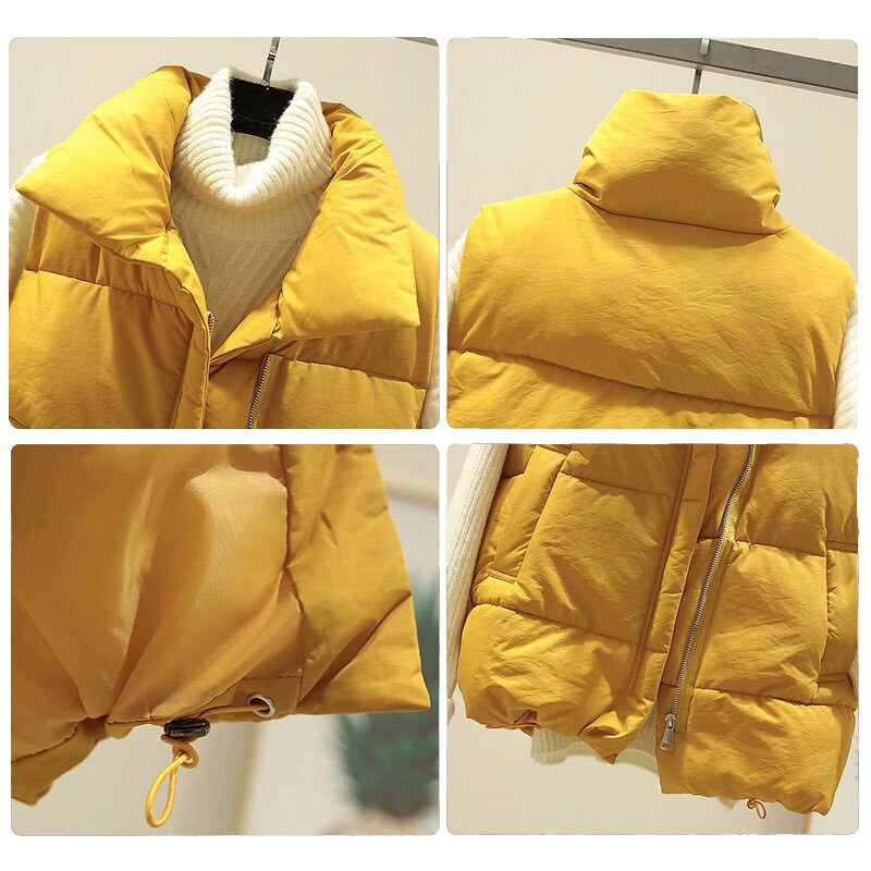 Lusumily 2022 Zimski ženski prsluk Pamučna jakna bez rukava Prsluk Prsluk Žuti topli jednobojni prsluci Uski džepovi Ženska odjeća