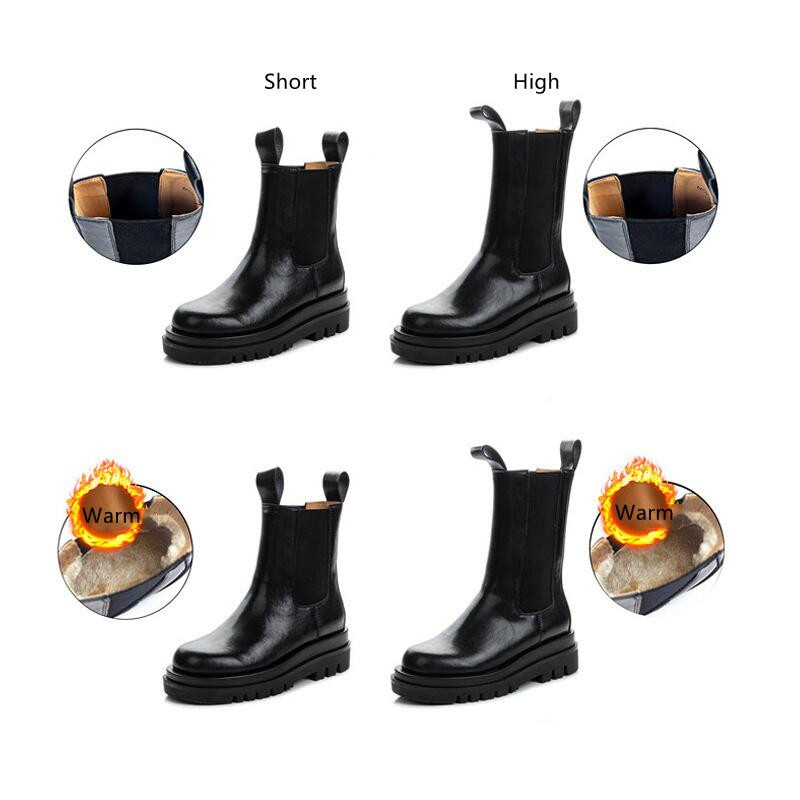 Botas Femininas 2022. gada pavasara puszābaki  Chelsea krāsa melni ādas zābaki ziemas silti plīša zābaki botas de mujer