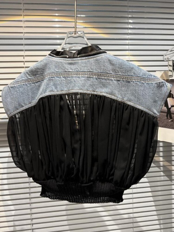 DEAT novi jesenski modni ženski prsluk s okruglim izrezom bez rukava od mrežastog trapera u kontrastnoj boji kratki top Ženski ulični WW77205L