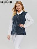 LIH HUA sieviešu lielizmēra veste, pavasarīga, augstas elastības rāvējslēdzējs, kokvilnas adīta ikdienas modes veste