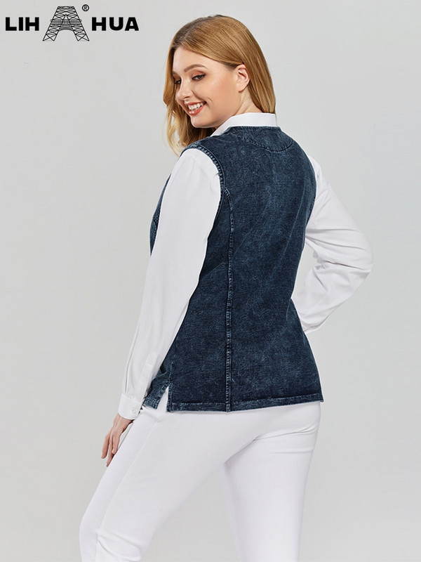 LIH HUA sieviešu lielizmēra veste, pavasarīga, augstas elastības rāvējslēdzējs, kokvilnas adīta ikdienas modes veste