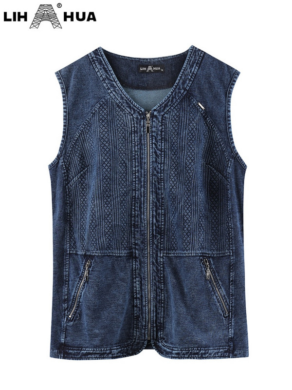 LIH HUA sieviešu lielizmēra veste, pavasarīga, augstas elastības rāvējslēdzējs, kokvilnas adīta ikdienas modes veste