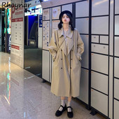 Trench Sieviešu brīvā laika brīvs Universāls Y2K Jauniešu Modes Vējjakas Vienkrāsu Virsdrēbes Eleganta britu klasiska divrindu