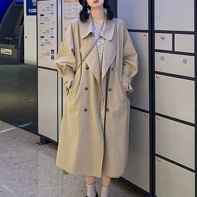Trench Sieviešu brīvā laika brīvs Universāls Y2K Jauniešu Modes Vējjakas Vienkrāsu Virsdrēbes Eleganta britu klasiska divrindu