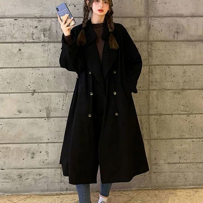 Trench Sieviešu brīvā laika brīvs Universāls Y2K Jauniešu Modes Vējjakas Vienkrāsu Virsdrēbes Eleganta britu klasiska divrindu