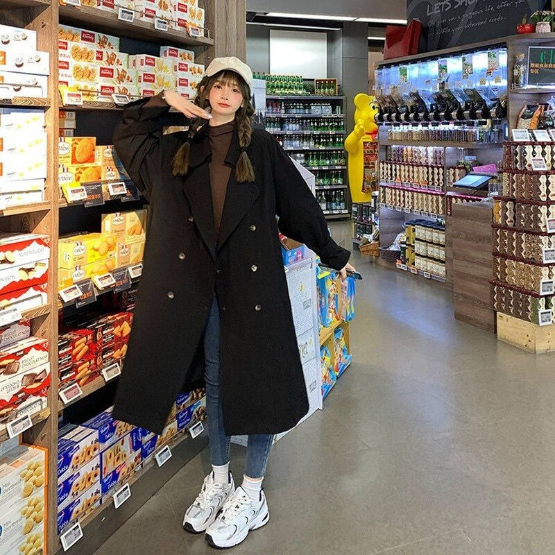 Trench Sieviešu brīvā laika brīvs Universāls Y2K Jauniešu Modes Vējjakas Vienkrāsu Virsdrēbes Eleganta britu klasiska divrindu