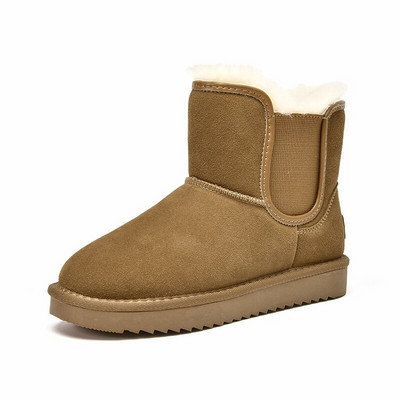 BeauToday Snow Boots Γυναικείες Παιδικές Suede Δερμάτινες Μπότες Chelsea Elastic Band Γυναικεία οδοντωτή σόλα Χειμερινά ζεστά γούνινα παπούτσια χειροποίητα 08029