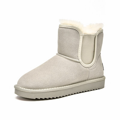 BeauToday Snow Boots Γυναικείες Παιδικές Suede Δερμάτινες Μπότες Chelsea Elastic Band Γυναικεία οδοντωτή σόλα Χειμερινά ζεστά γούνινα παπούτσια χειροποίητα 08029