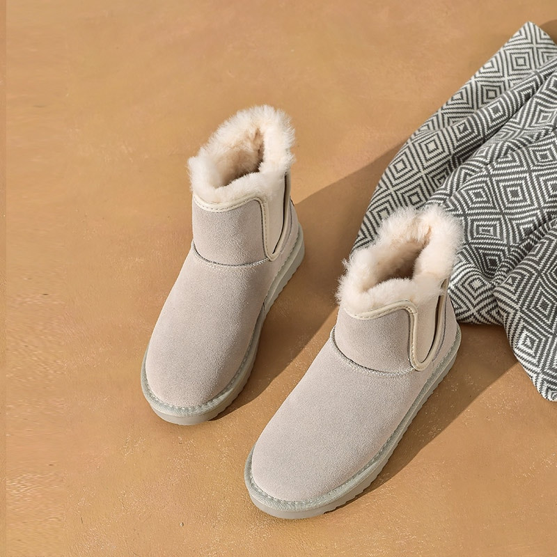 BeauToday Snow Boots Γυναικείες Παιδικές Suede Δερμάτινες Μπότες Chelsea Elastic Band Γυναικεία οδοντωτή σόλα Χειμερινά ζεστά γούνινα παπούτσια χειροποίητα 08029