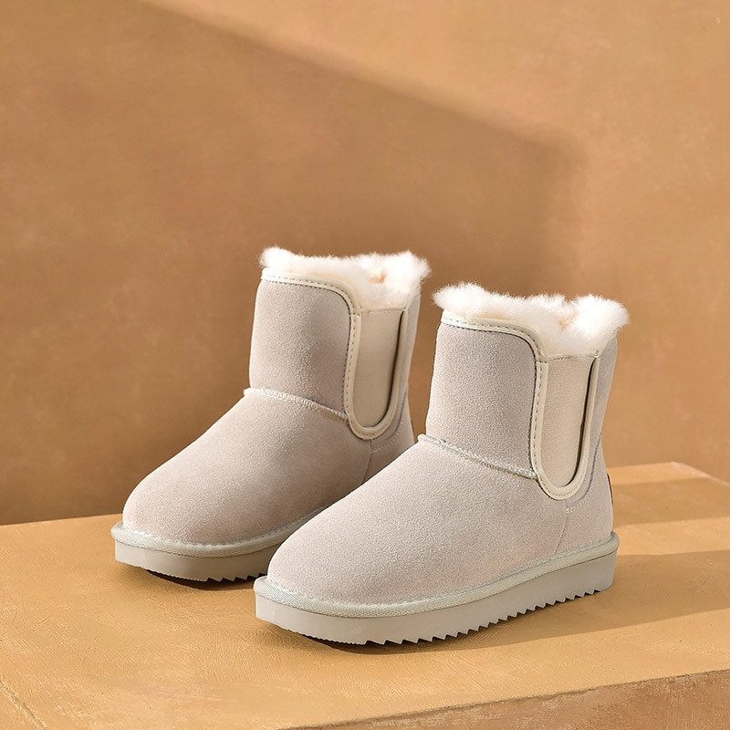 BeauToday Snow Boots Γυναικείες Παιδικές Suede Δερμάτινες Μπότες Chelsea Elastic Band Γυναικεία οδοντωτή σόλα Χειμερινά ζεστά γούνινα παπούτσια χειροποίητα 08029
