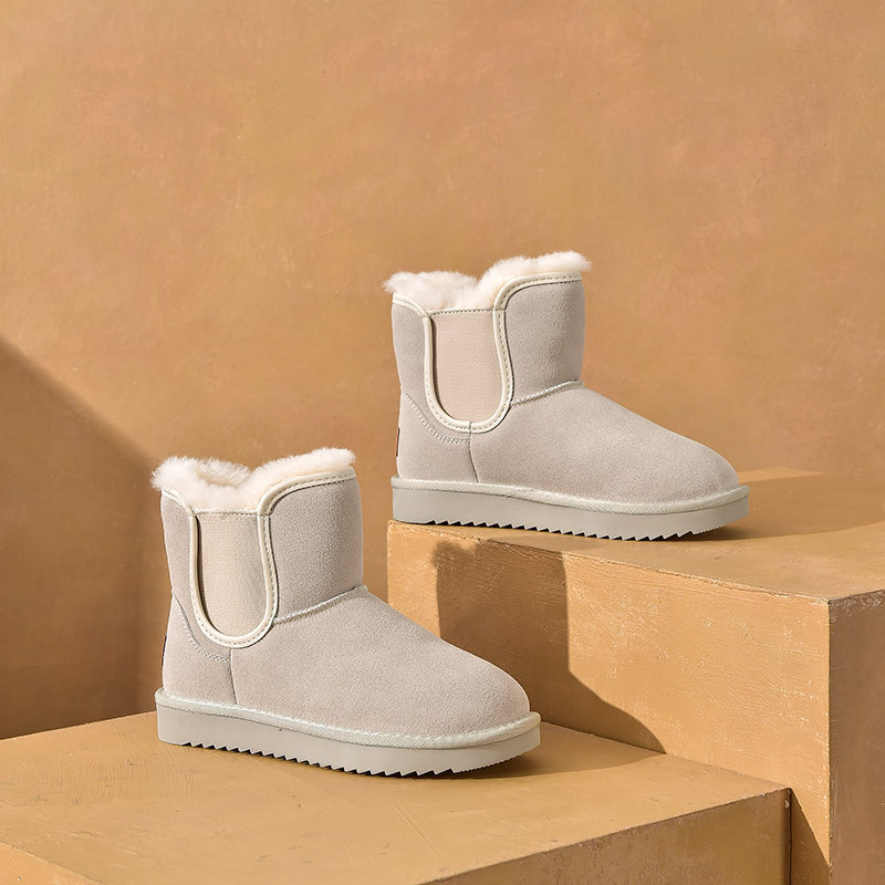 BeauToday Snow Boots Γυναικείες Παιδικές Suede Δερμάτινες Μπότες Chelsea Elastic Band Γυναικεία οδοντωτή σόλα Χειμερινά ζεστά γούνινα παπούτσια χειροποίητα 08029