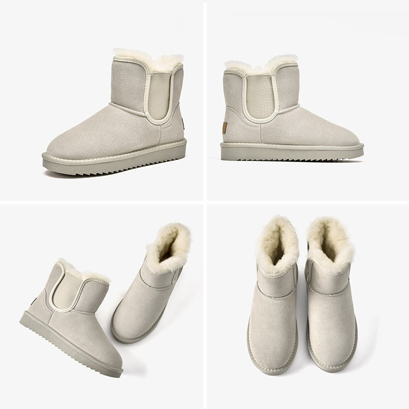 BeauToday Snow Boots Γυναικείες Παιδικές Suede Δερμάτινες Μπότες Chelsea Elastic Band Γυναικεία οδοντωτή σόλα Χειμερινά ζεστά γούνινα παπούτσια χειροποίητα 08029