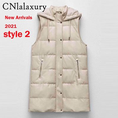 CNlalaxury Novi prsluci od PU kože Ženska moda Jesen Zima Jakna s džepovima s kapuljačom Kaputi Elegantna crna parka Gornja odjeća Ženske dame