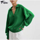 Polo apkakle rudens ziemas cieti džemperi, džemperi, sieviešu 2022. gada brīvs, biezs džemperis, gadījuma rakstura liela izmēra trikotāžas, elegants sieviešu džemperis