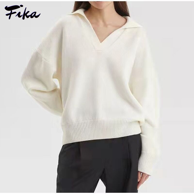 Polo apkakle rudens ziemas cieti džemperi, džemperi, sieviešu 2022. gada brīvs, biezs džemperis, gadījuma rakstura liela izmēra trikotāžas, elegants sieviešu džemperis