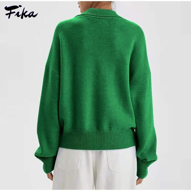 Polo apkakle rudens ziemas cieti džemperi, džemperi, sieviešu 2022. gada brīvs, biezs džemperis, gadījuma rakstura liela izmēra trikotāžas, elegants sieviešu džemperis