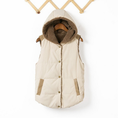 2021. gada jauns rudens ziemas sieviešu veste ar kapuci, kažokādas kažokādas veste bieza, silta kokvilnas veste Modes virsdrēbes ar vienrindu lielizmēra mēteļi