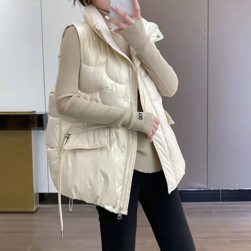 Jauna 2022. gada rudens ziemas veste sieviešu parka veste ar īsu kapuci bez piedurknēm, bieza, silta kokvilnas polsterēta veste