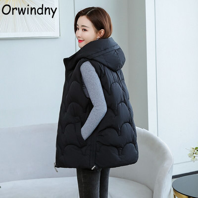 Orwindny soe plisseeritud vest mantel naiste sügistalvine kapuutsiga vest Lumikandmine 5XL jope varrukateta