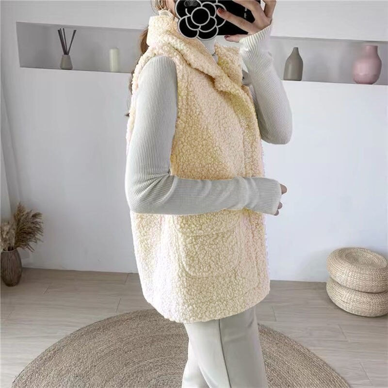 Plišani i debeli prsluk, nova ženstvena korejska verzija za jesen/zimu 2021., topli plišani ženski kaput bez rukava na rever