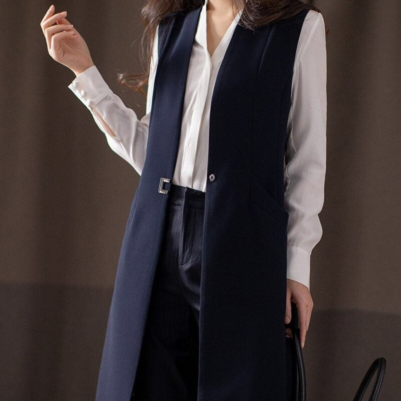 Prsluk Ženski kaput Elegantno crno odijelo Gilet Jakne bez rukava Uski Chaleco Mujer 2021. Proljeće Jesen Uredski ženski prsluk Vanjska odjeća