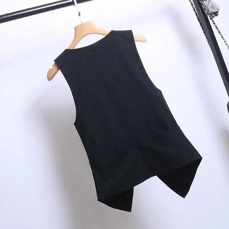 Veste Sieviešu Pavasara Rudens Bezpiedurknēm Sieviešu Vestes Mētelis Vasaras Plānas Kokvilnas Un Lina Top Īsa Jaka Balta Melna 4XL