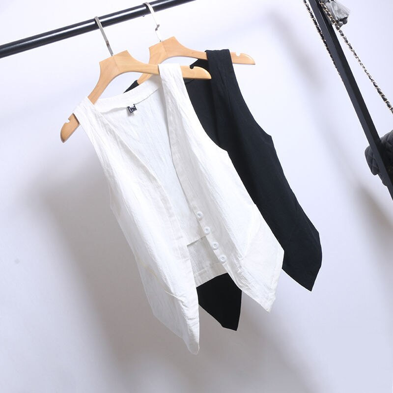 Veste Sieviešu Pavasara Rudens Bezpiedurknēm Sieviešu Vestes Mētelis Vasaras Plānas Kokvilnas Un Lina Top Īsa Jaka Balta Melna 4XL