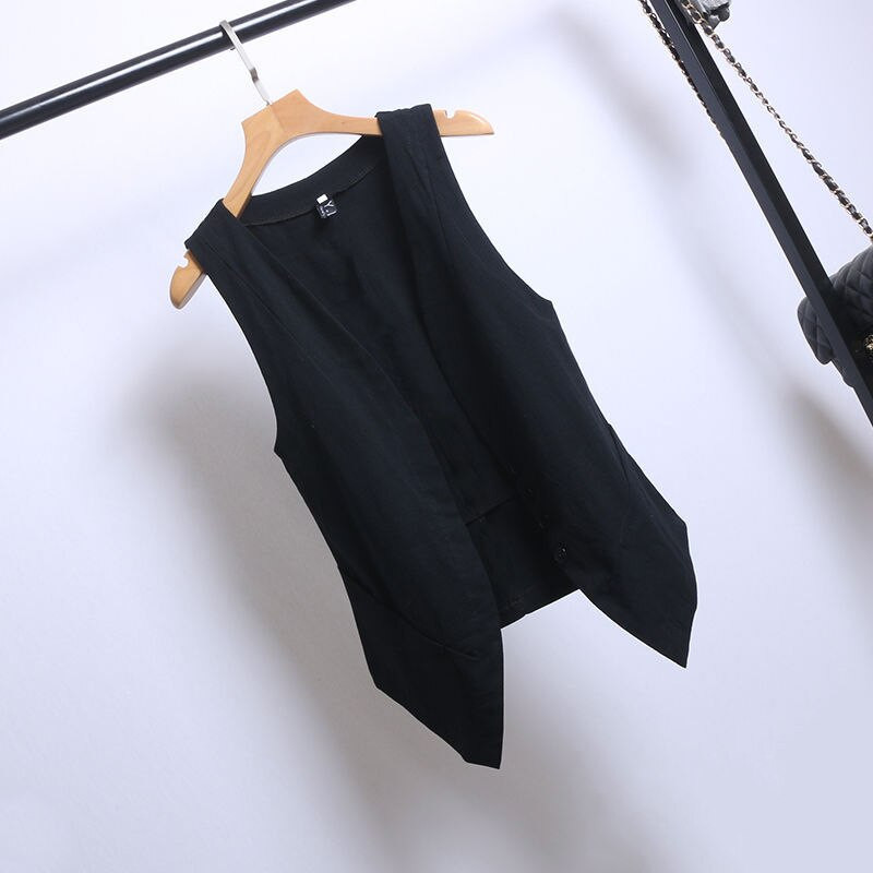 Veste Sieviešu Pavasara Rudens Bezpiedurknēm Sieviešu Vestes Mētelis Vasaras Plānas Kokvilnas Un Lina Top Īsa Jaka Balta Melna 4XL