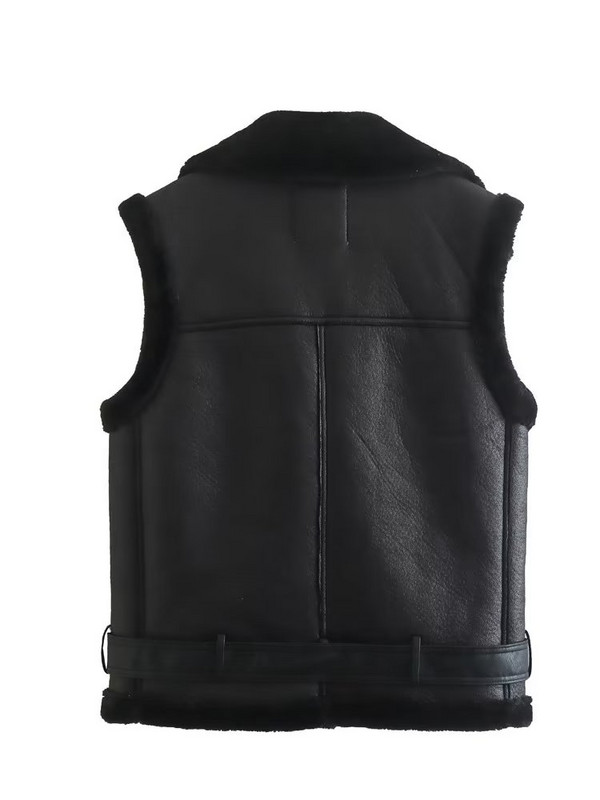 TRAF Ženska modna zimska jakna od umjetne kože 2022 Fleece lning Thicken Topla jakna Vintage PU ženski prsluk Chic Topovi