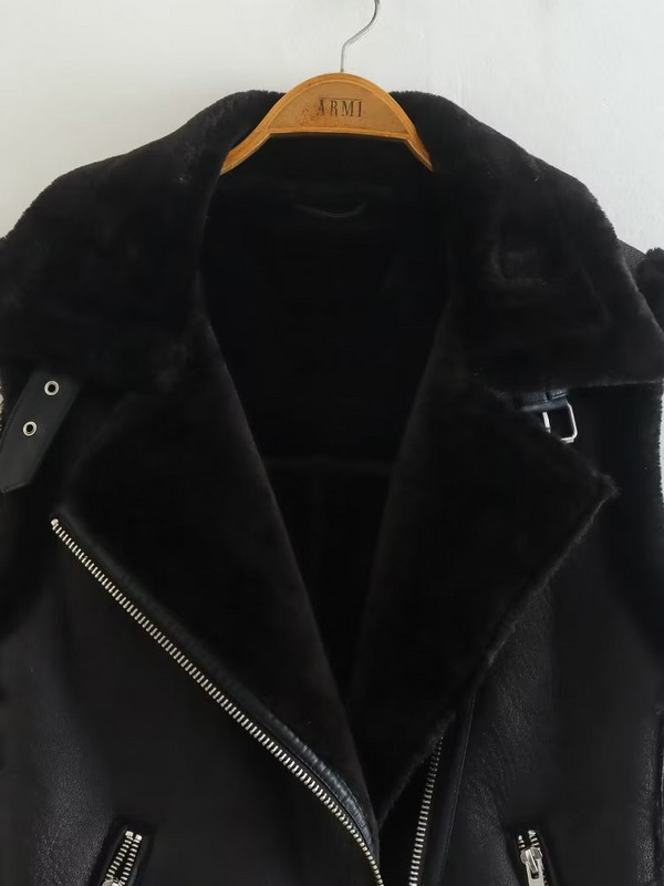 TRAF Ženska modna zimska jakna od umjetne kože 2022 Fleece lning Thicken Topla jakna Vintage PU ženski prsluk Chic Topovi