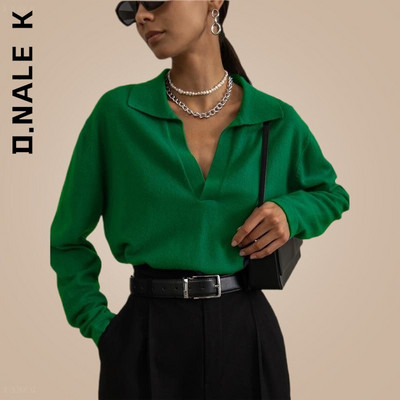 D.Nale K Jesen Zima Ženski široki debeli pulover od kašmira Vintage polo pulover s ovratnikom Ženski topli džemper