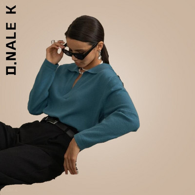 D.Nale K Jesen Zima Ženski široki debeli pulover od kašmira Vintage polo pulover s ovratnikom Ženski topli džemper