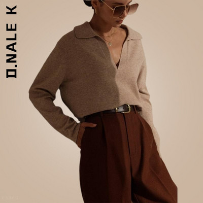 D.Nale K Jesen Zima Ženski široki debeli pulover od kašmira Vintage polo pulover s ovratnikom Ženski topli džemper