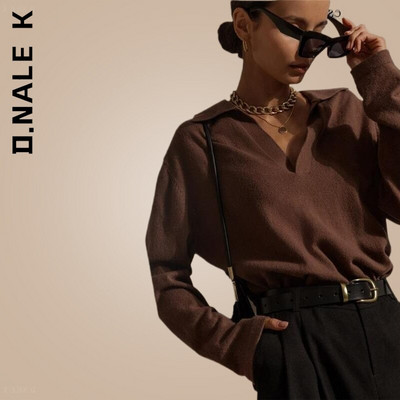 D.Nale K Jesen Zima Ženski široki debeli pulover od kašmira Vintage polo pulover s ovratnikom Ženski topli džemper