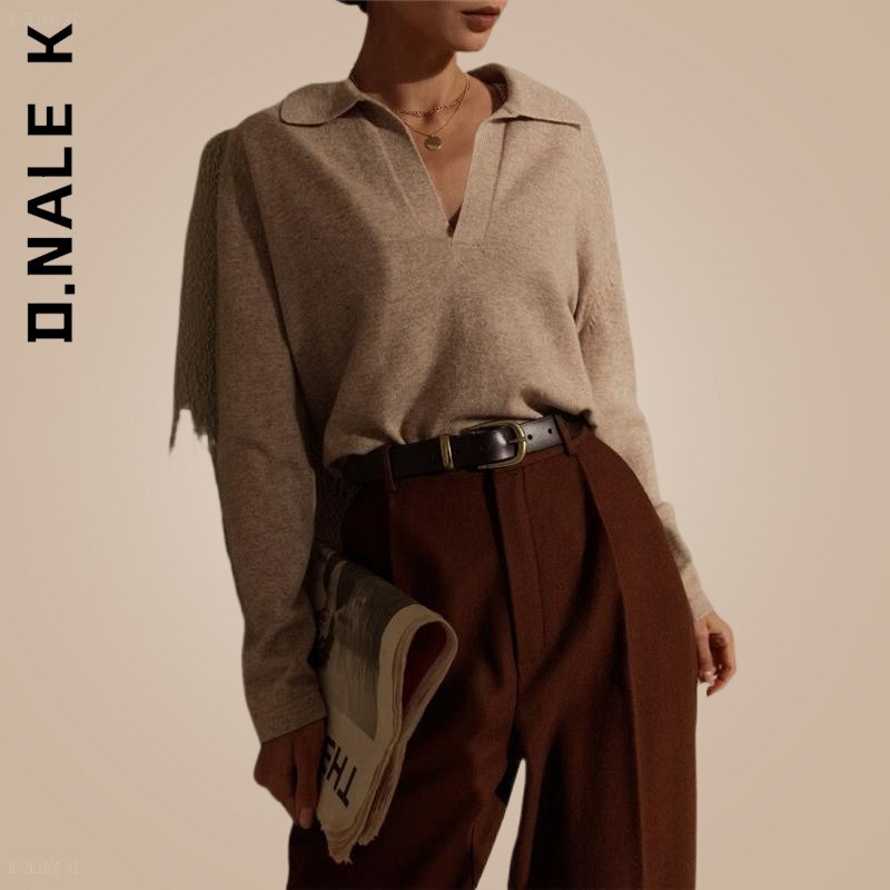 D.Nale K Jesen Zima Ženski široki debeli pulover od kašmira Vintage polo pulover s ovratnikom Ženski topli džemper