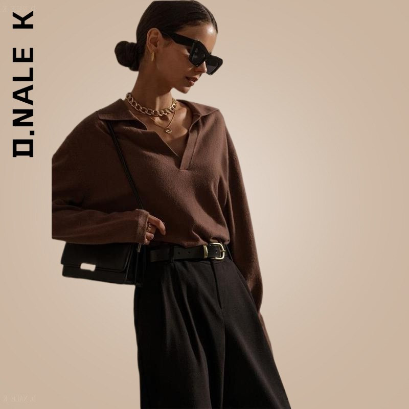 D.Nale K Jesen Zima Ženski široki debeli pulover od kašmira Vintage polo pulover s ovratnikom Ženski topli džemper