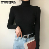 Džemperis ar bruņurupuču apkakli Seksīgs, šaurs džemperis Sieviešu garām piedurknēm šauri pieguļošs džemperis korejiešu modes Y2k topi Ikdienas trikotāžas pamata krekli