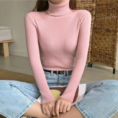 Džemperis ar bruņurupuču apkakli Seksīgs, šaurs džemperis Sieviešu garām piedurknēm šauri pieguļošs džemperis korejiešu modes Y2k topi Ikdienas trikotāžas pamata krekli