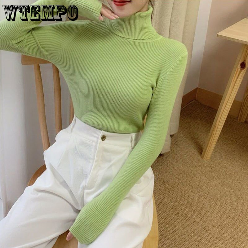 Džemperis ar bruņurupuču apkakli Seksīgs, šaurs džemperis Sieviešu garām piedurknēm šauri pieguļošs džemperis korejiešu modes Y2k topi Ikdienas trikotāžas pamata krekli