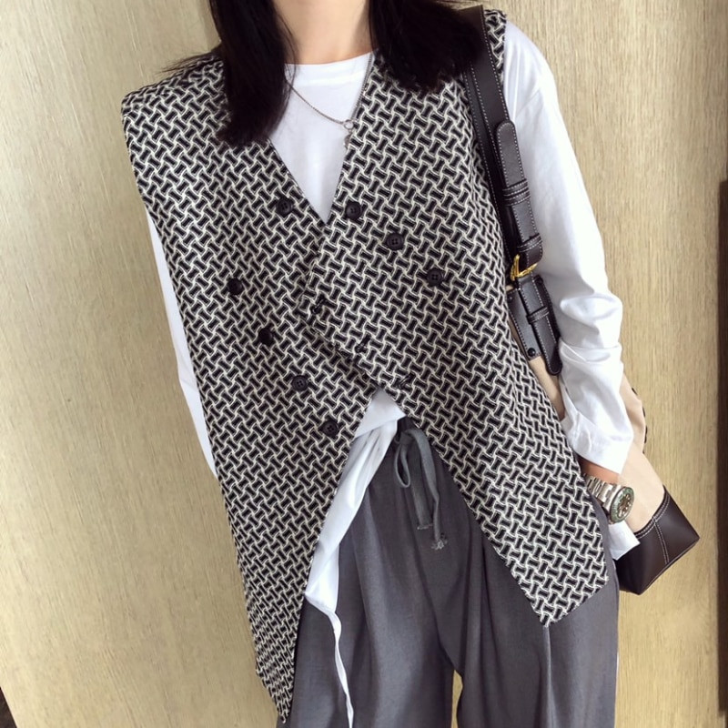 Vestes Sieviešu asimetriskas, viss atbilst divrindu elegants pavasara jaunais populārs dizains virsdrēbes koledžas vintage brīvā laika korejiešu mode